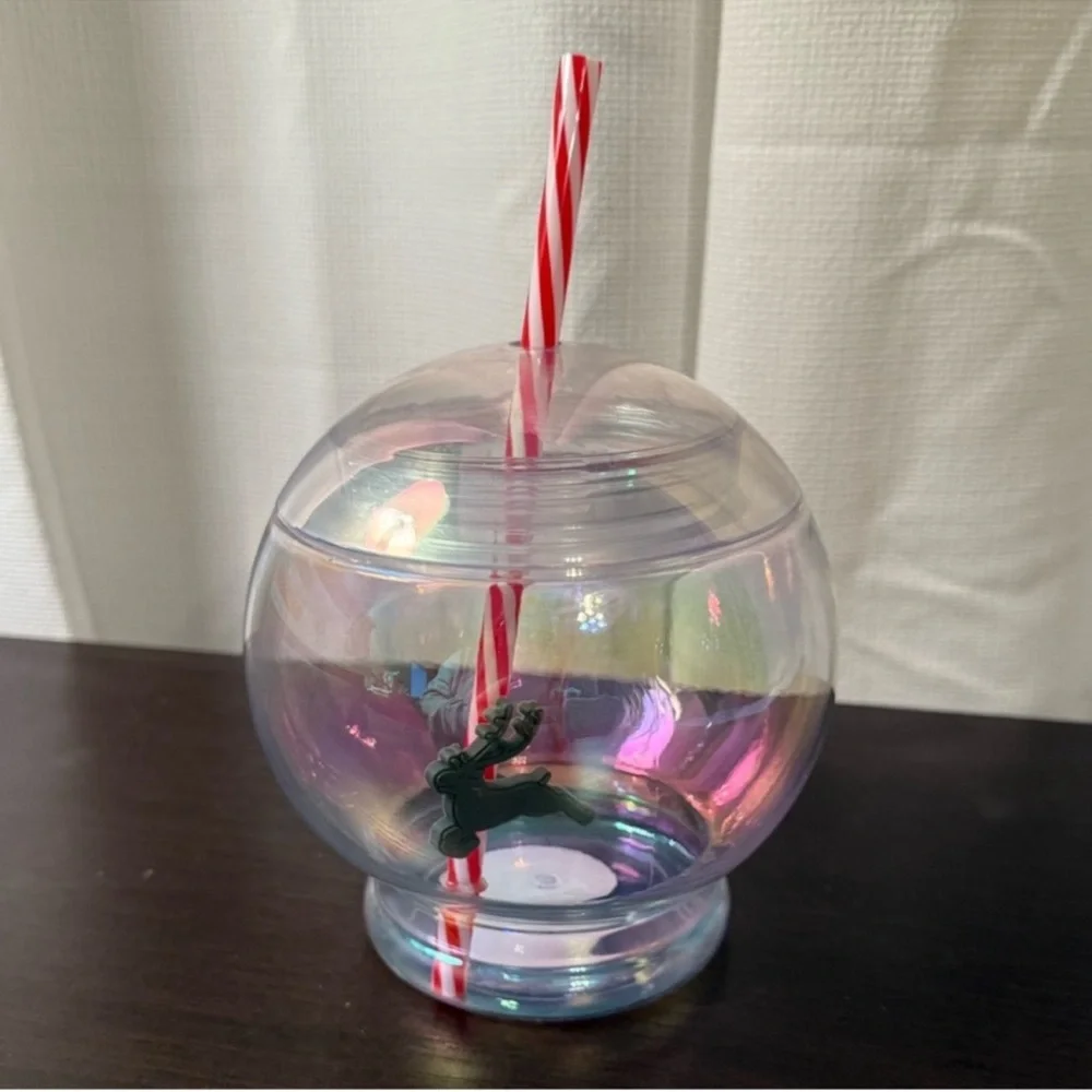 3 for $15 SALE Target Bullseye Reindeer Christmas Iridescent Cup w/ straw